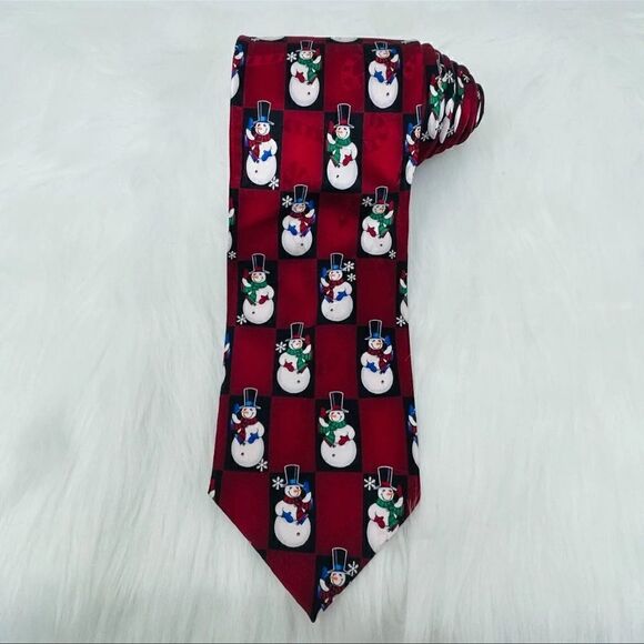 Hallmark Yule Tie Greetings by MMG Men's Festive Holiday Winter Snowman Necktie - Picture 3 of 7